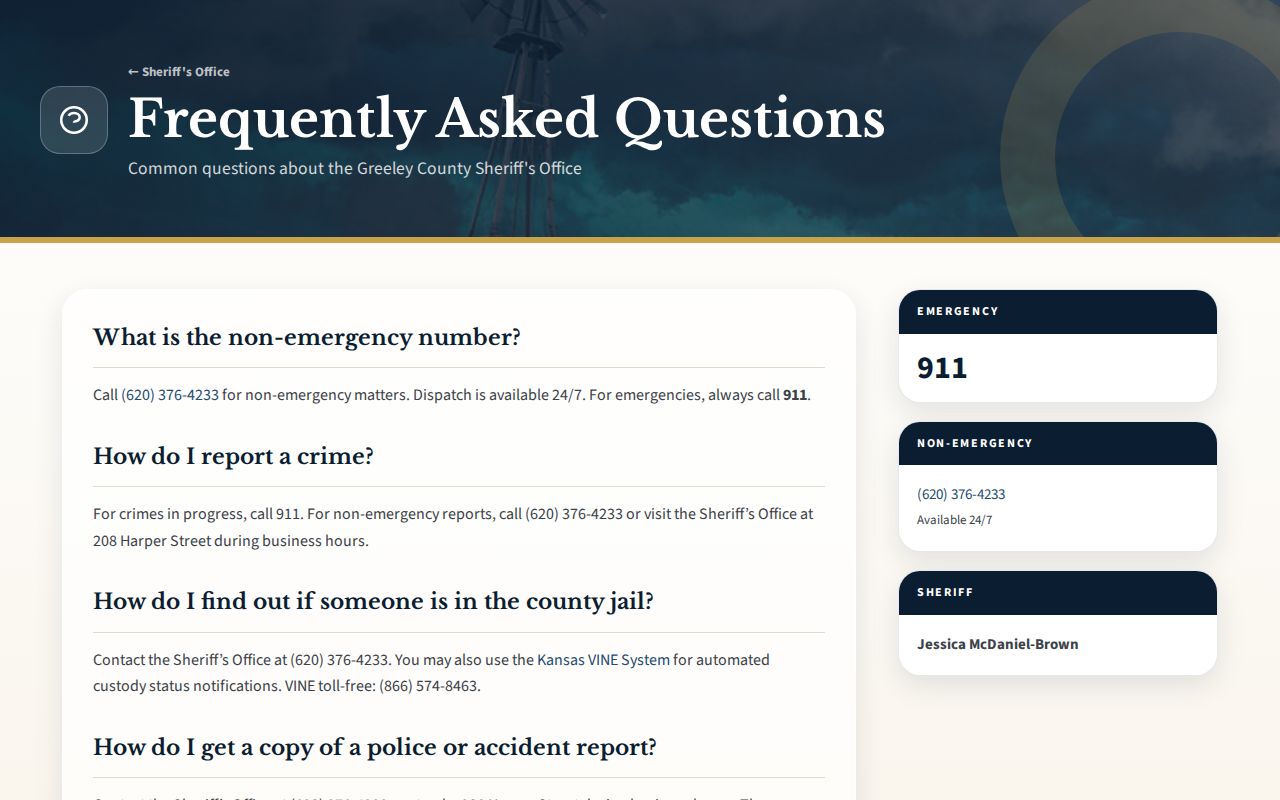 Greeley County 24-hour jail release sheriff FAQ